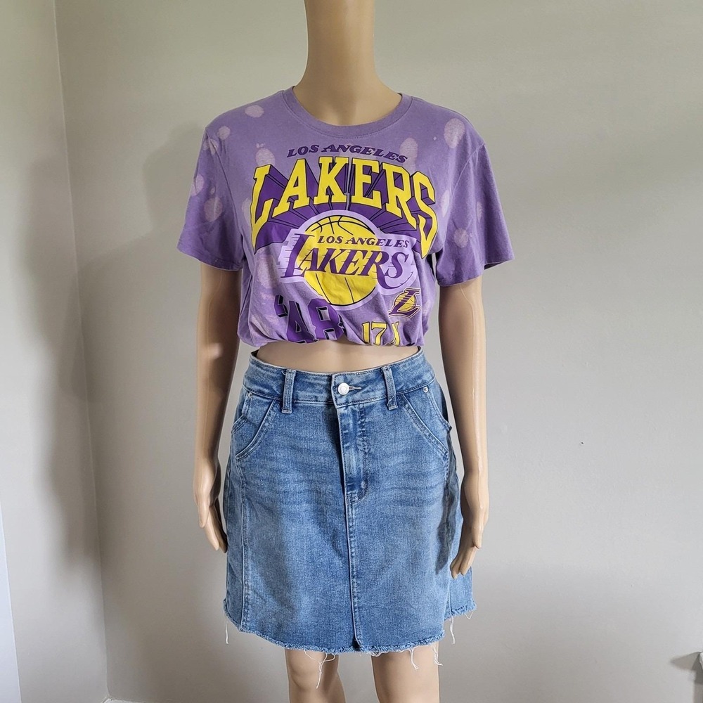 Upcycled Cropped LA‎ Lakers Graphic T-Shirt Size XS OOAK Elastic Waist Bleached